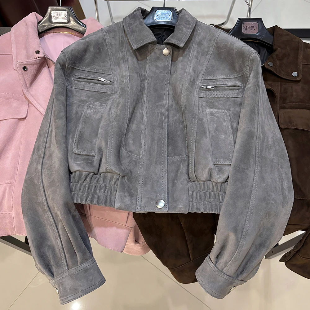 YOLOAgain 2025 Autumn Oversized Suede Jacket Women Real Leather Bomber Jacket Female