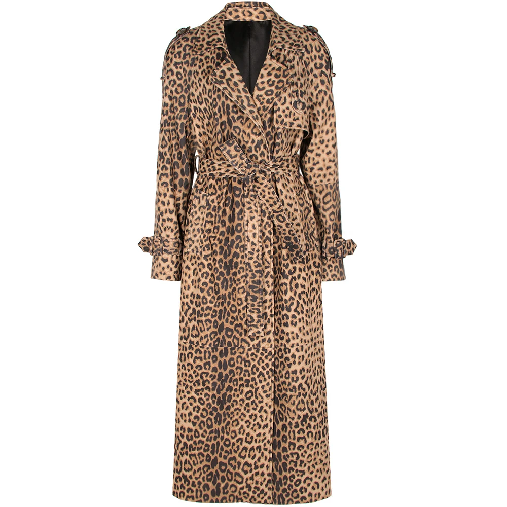 YOLOAgain Women's Real Leather Trench Coat Long High Quality Windbreak Oversized