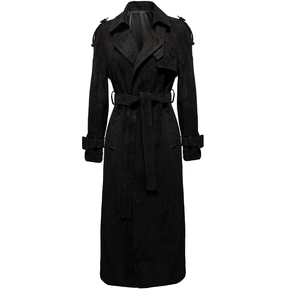 YOLOAgain Women's Real Leather Trench Coat Long High Quality Windbreak Oversized