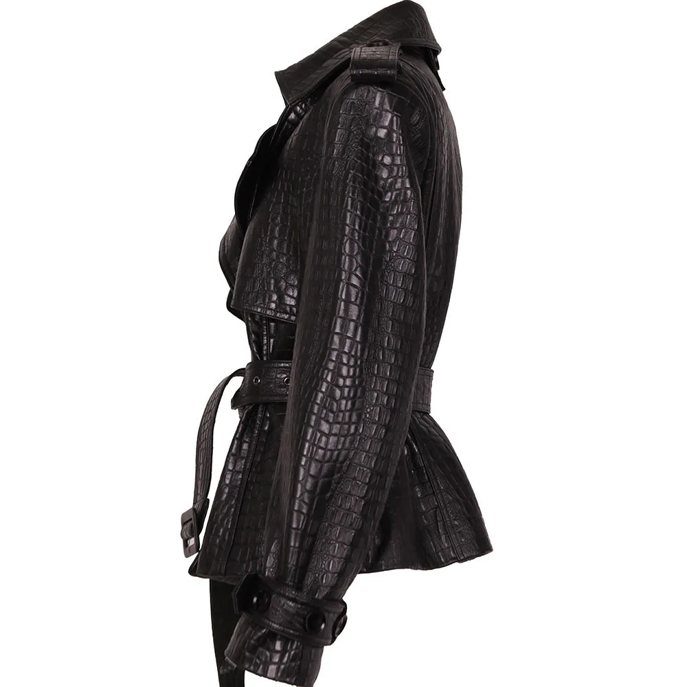 YOLOAgain Black Real Leather Jacket Women Genuine Leather Coat With Belt