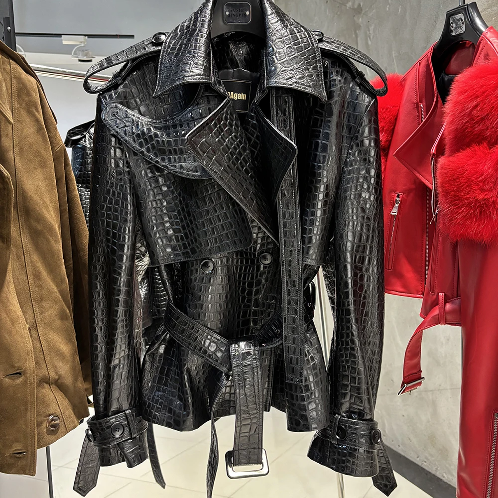 YOLOAgain Black Real Leather Jacket Women Genuine Leather Coat With Belt