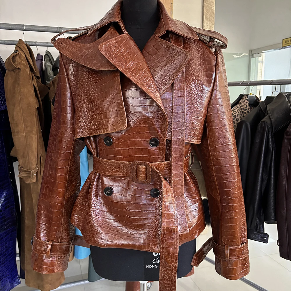 YOLOAgain Black Real Leather Jacket Women Genuine Leather Coat With Belt