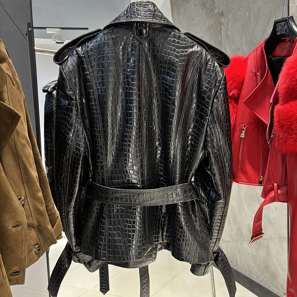 YOLOAgain Black Real Leather Jacket Women Genuine Leather Coat With Belt