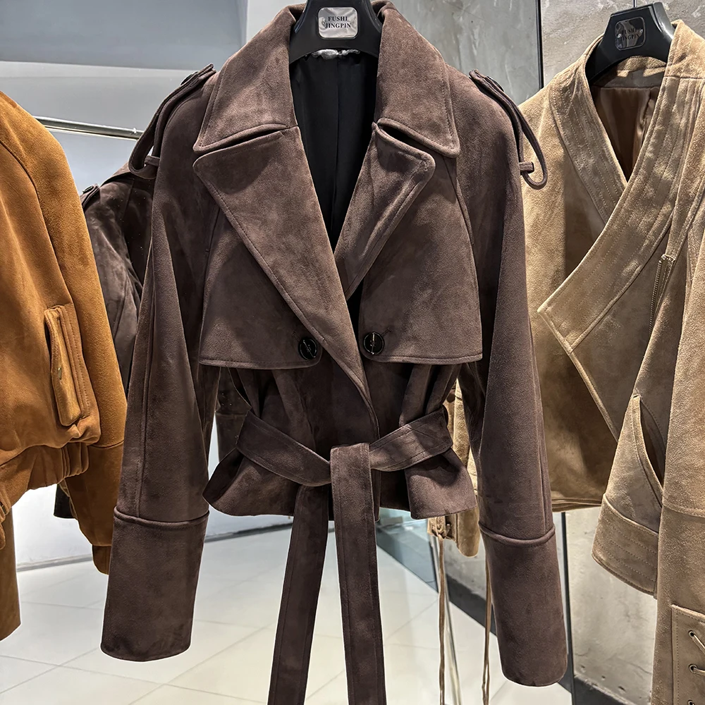 YOLOAgain Vintage Grain Leather Jacket Women Real Leather Sheepskin Jacket With Belt
