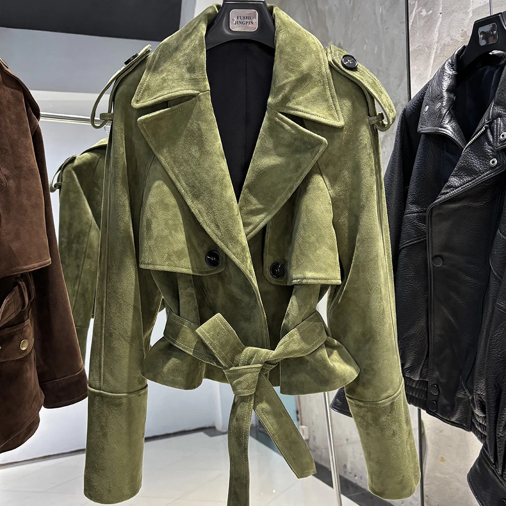 YOLOAgain Vintage Grain Leather Jacket Women Real Leather Sheepskin Jacket With Belt