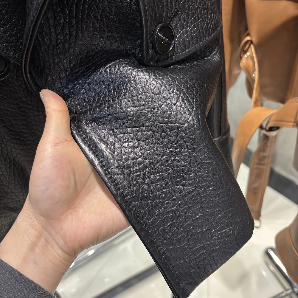 YOLOAgain Vintage Grain Leather Jacket Women Real Leather Sheepskin Jacket With Belt