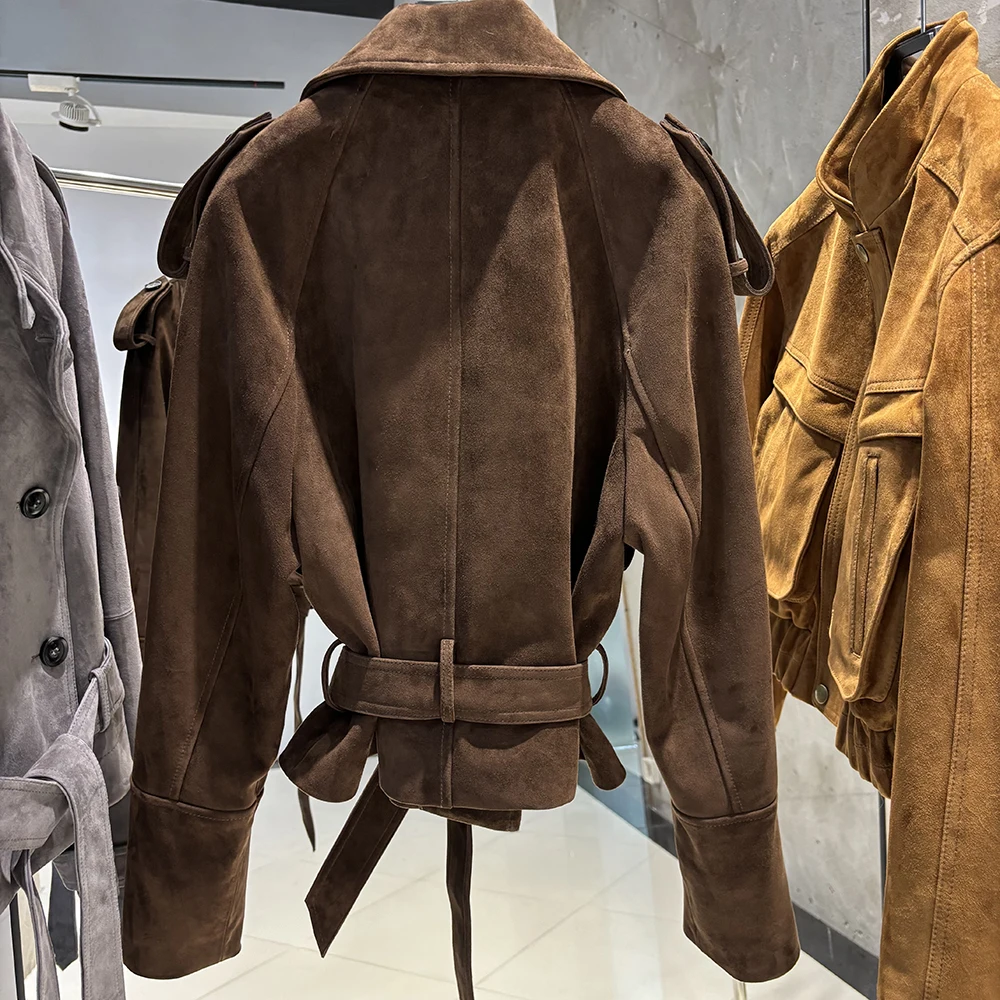 YOLOAgain Vintage Grain Leather Jacket Women Real Leather Sheepskin Jacket With Belt