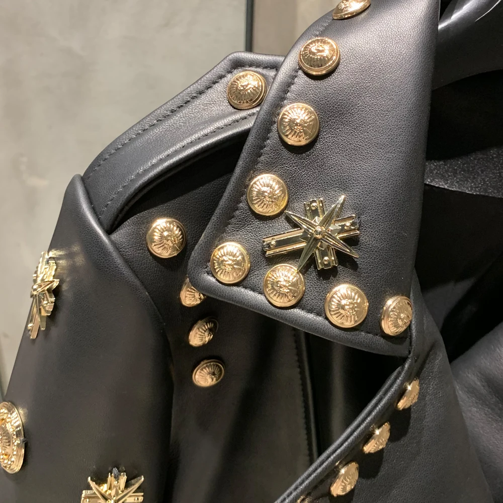 Leather Jacket Rivet High Street Ladies Autumn and Spring Fashion Wear Genuine Sheepskin Jacket 5860