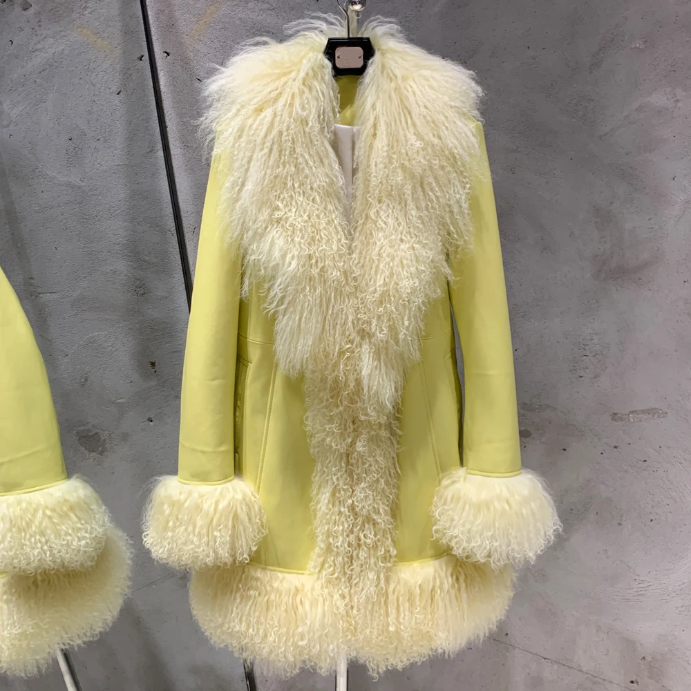 GO BALLISTIC YA Mongolia Sheep Fur Coat Women Real Leather Jacket Genuine Leather Coat