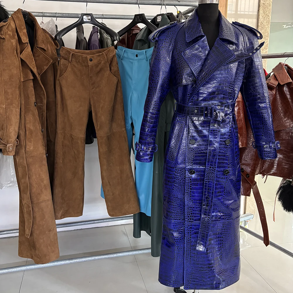 YOLOAgain Real Leather Trench Coat Women Genuine Suede Coat Floor Length 150cm