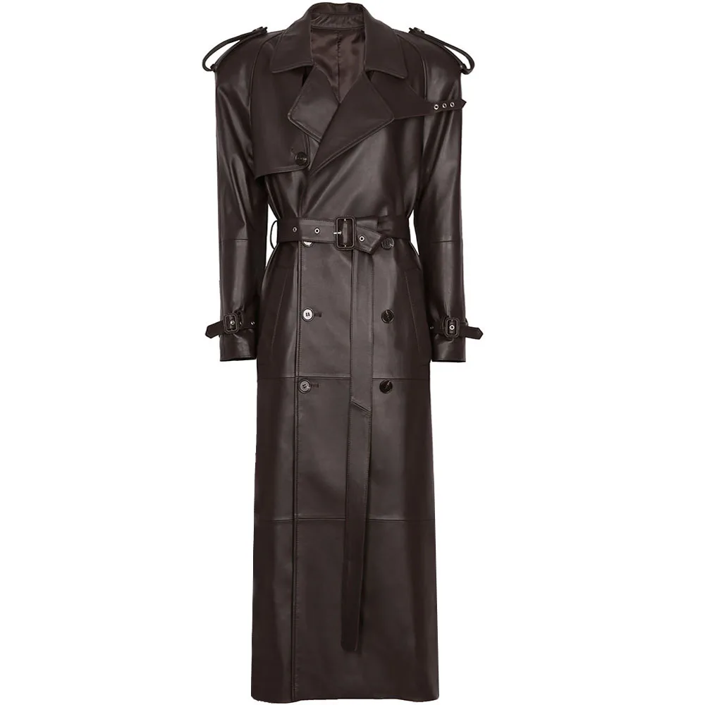 YOLOAgain Real Leather Trench Coat Women Genuine Suede Coat Floor Length 150cm