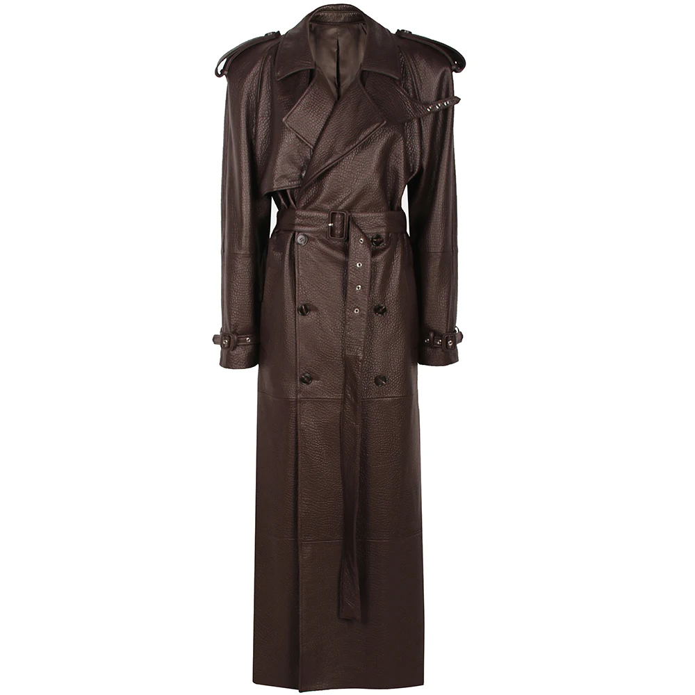 YOLOAgain Real Leather Trench Coat Women Genuine Suede Coat Floor Length 150cm