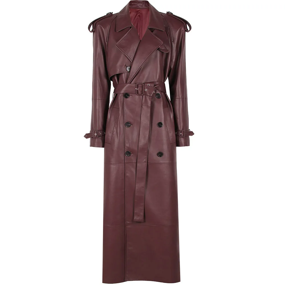 YOLOAgain Real Leather Trench Coat Women Genuine Suede Coat Floor Length 150cm