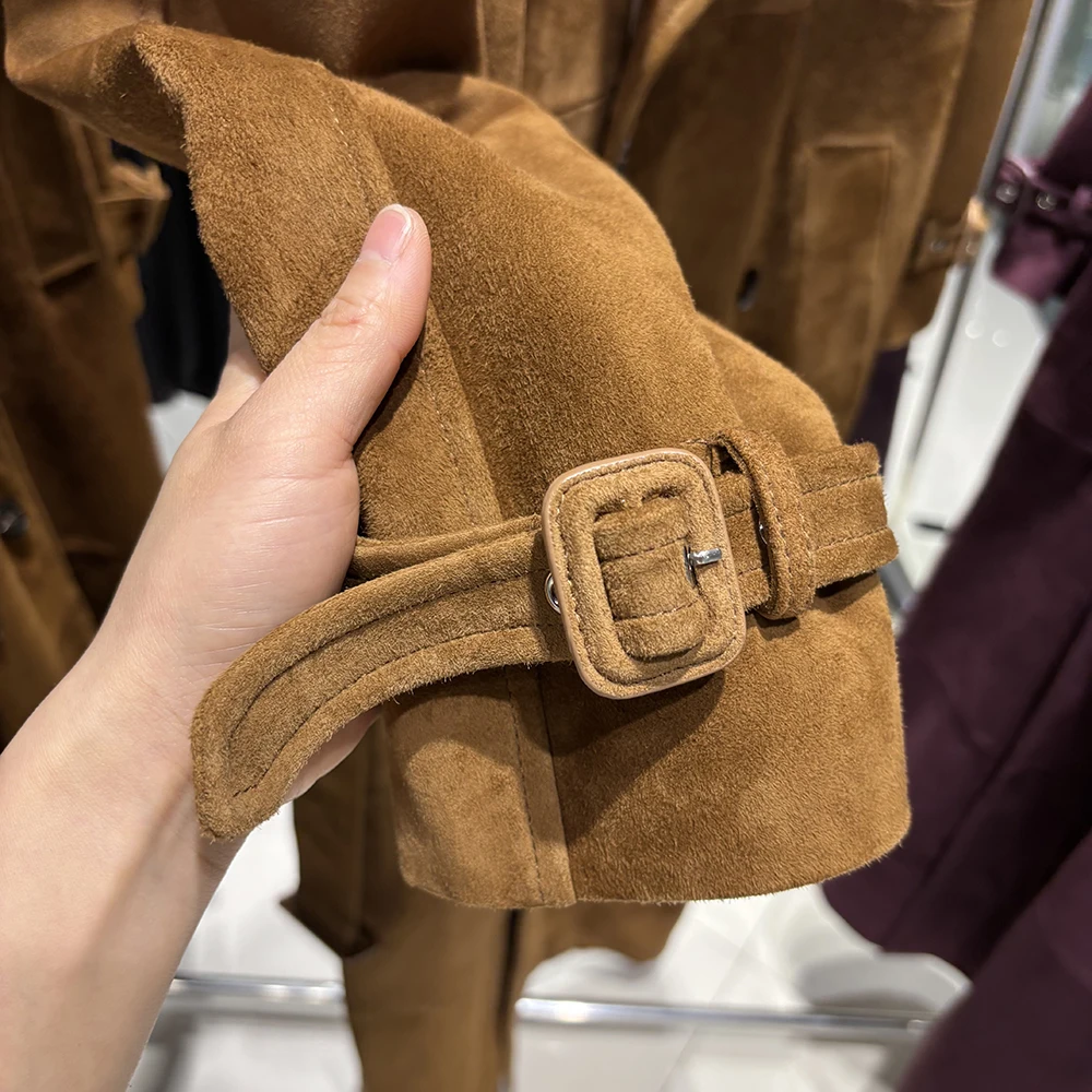 YOLOAgain 2025 Autumn 150cm Length Long Real Leather Trench Coat Women High Quality Genuine Leather Jacket Female Streetwear