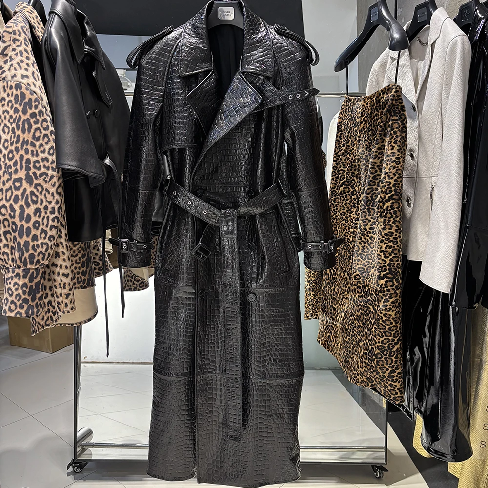 YOLOAgain 2025 Autumn 150cm Length Long Real Leather Trench Coat Women High Quality Genuine Leather Jacket Female Streetwear