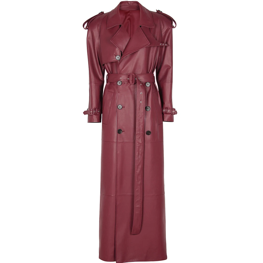 YOLOAgain 2025 Autumn 150cm Length Long Real Leather Trench Coat Women High Quality Genuine Leather Jacket Female Streetwear