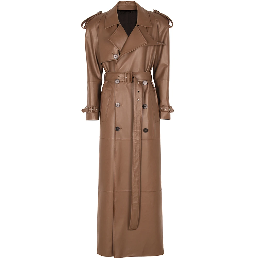 YOLOAgain 2025 Autumn 150cm Length Long Real Leather Trench Coat Women High Quality Genuine Leather Jacket Female Streetwear