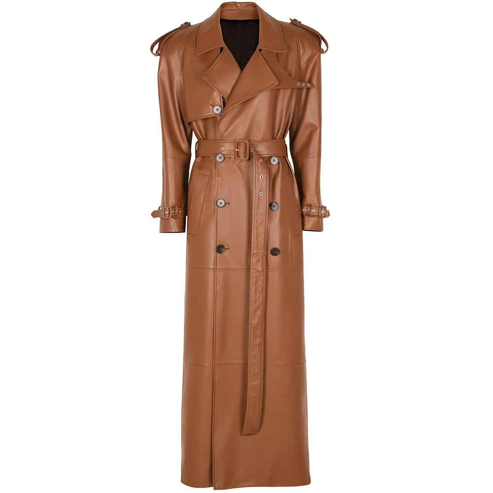 YOLOAgain 2025 Autumn 150cm Length Long Real Leather Trench Coat Women High Quality Genuine Leather Jacket Female Streetwear