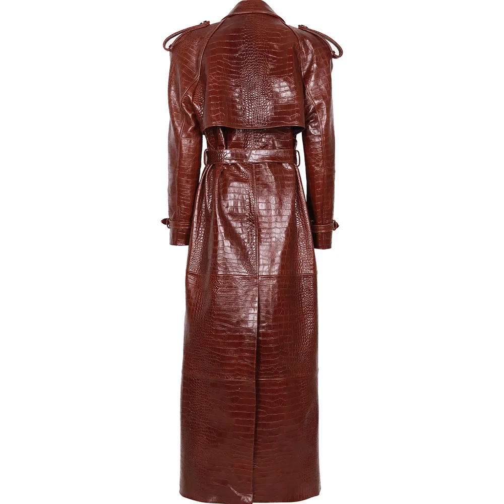 YOLOAgain 2025 Autumn 150cm Length Long Real Leather Trench Coat Women High Quality Genuine Leather Jacket Female Streetwear