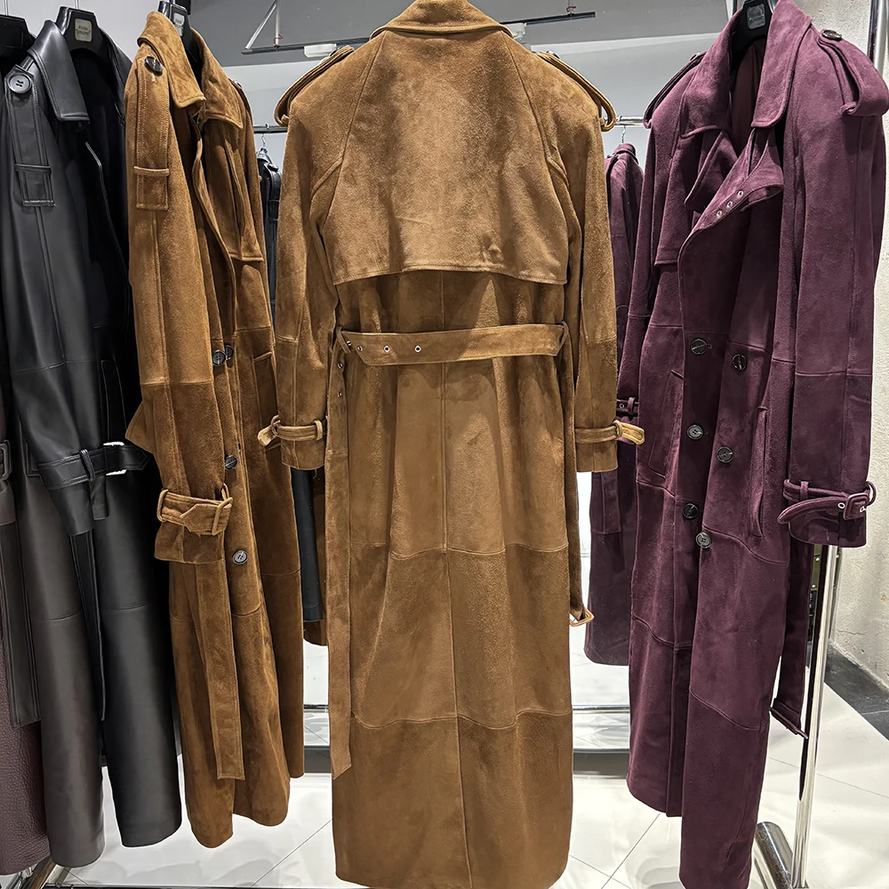 YOLOAgain 2025 Autumn 150cm Length Long Real Leather Trench Coat Women High Quality Genuine Leather Jacket Female Streetwear