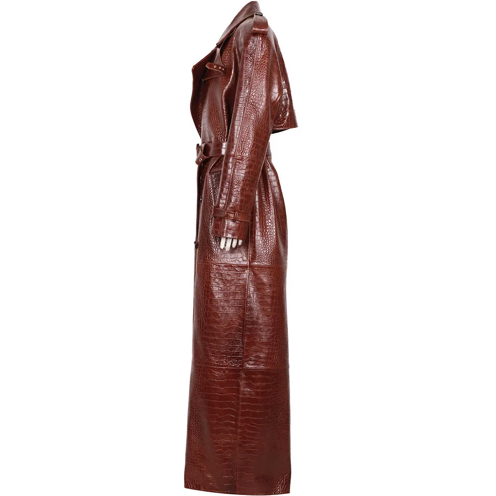 YOLOAgain 2025 Autumn 150cm Length Long Real Leather Trench Coat Women High Quality Genuine Leather Jacket Female Streetwear