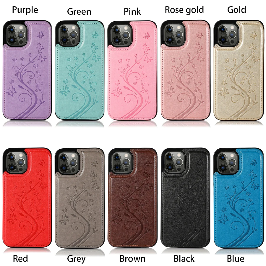 Wallet Butterfly Embossing Slot Magnetic Flip Leather Case For iPhone 16e 16 Pro Max 15 14 13 12 11 SE 2 X XR XS 8 7 Plus Cover