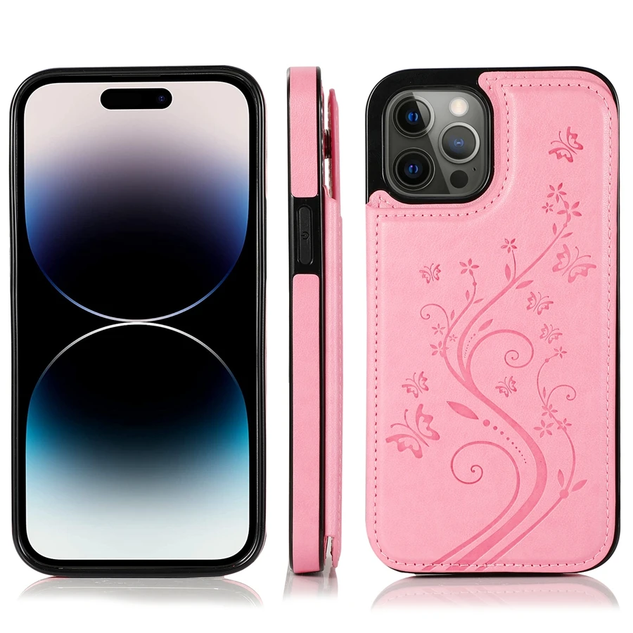 Wallet Butterfly Embossing Slot Magnetic Flip Leather Case For iPhone 16e 16 Pro Max 15 14 13 12 11 SE 2 X XR XS 8 7 Plus Cover