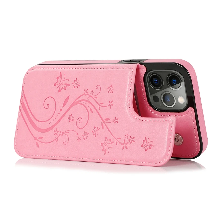 Wallet Butterfly Embossing Slot Magnetic Flip Leather Case For iPhone 16e 16 Pro Max 15 14 13 12 11 SE 2 X XR XS 8 7 Plus Cover