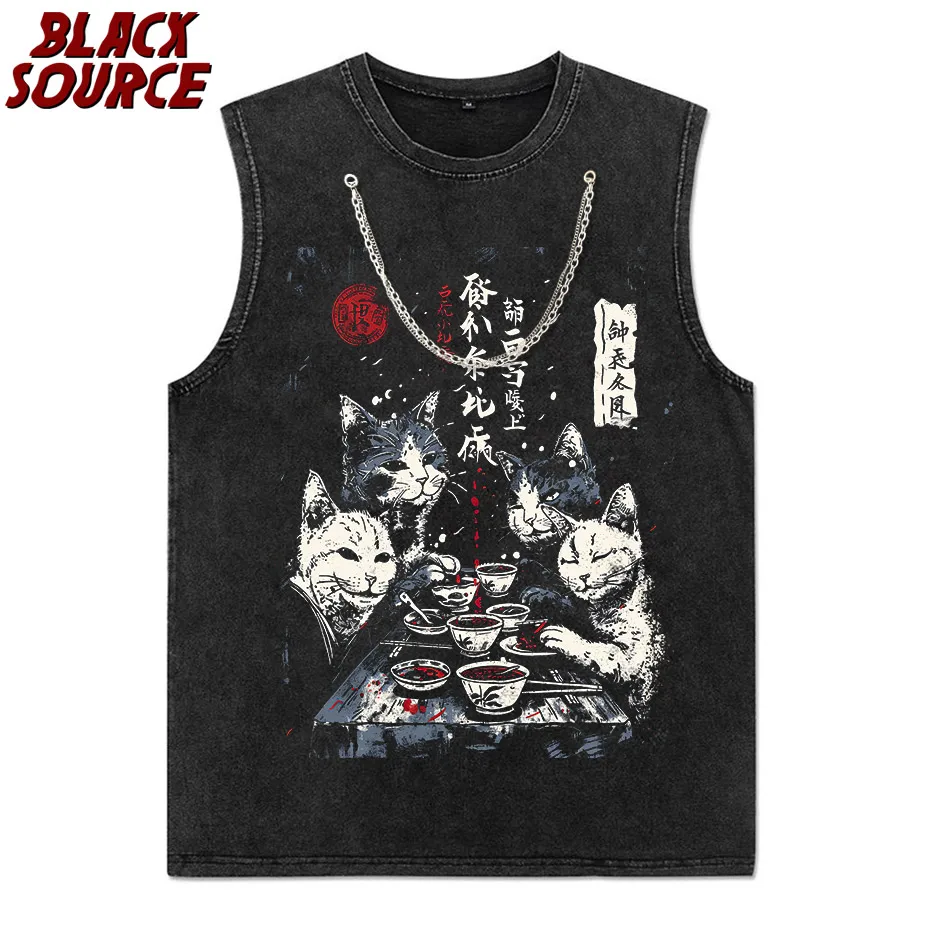 T357 Funny Cat Eating Ramen Vintage Japanese Noodles Geek Normal All Cotton Mens Tops T Shirt Casual Tees Hot Sale T Shirts