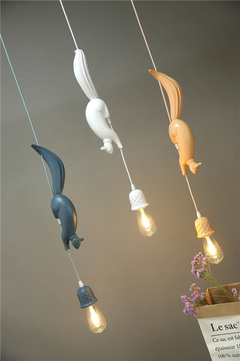 Hanglamp Squirrel Shape Nordic Resin animal Pendant Light LED Indoor decor Hanging Lamp For Dining Room Living Room Kids Room