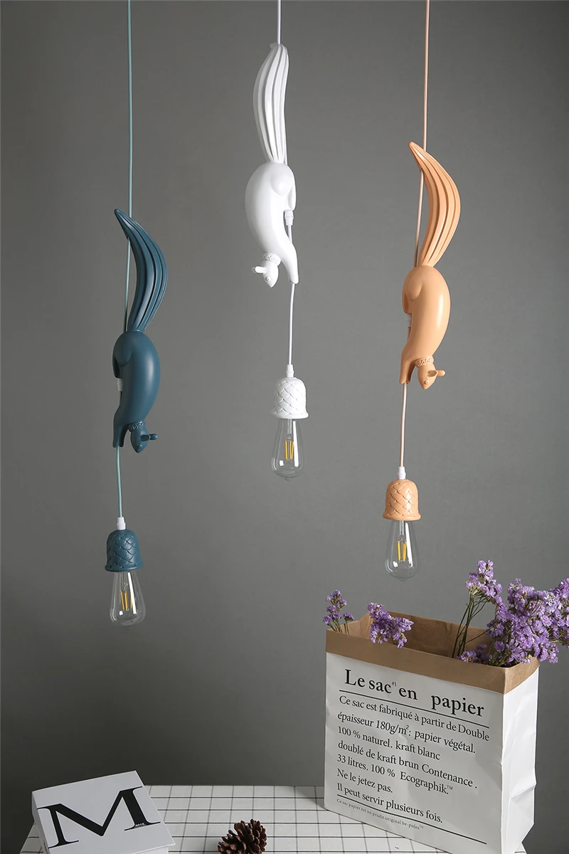 Hanglamp Squirrel Shape Nordic Resin animal Pendant Light LED Indoor decor Hanging Lamp For Dining Room Living Room Kids Room