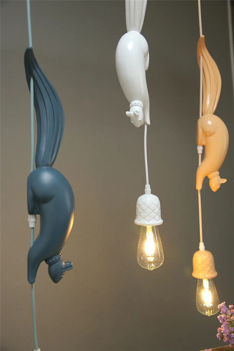 Hanglamp Squirrel Shape Nordic Resin animal Pendant Light LED Indoor decor Hanging Lamp For Dining Room Living Room Kids Room
