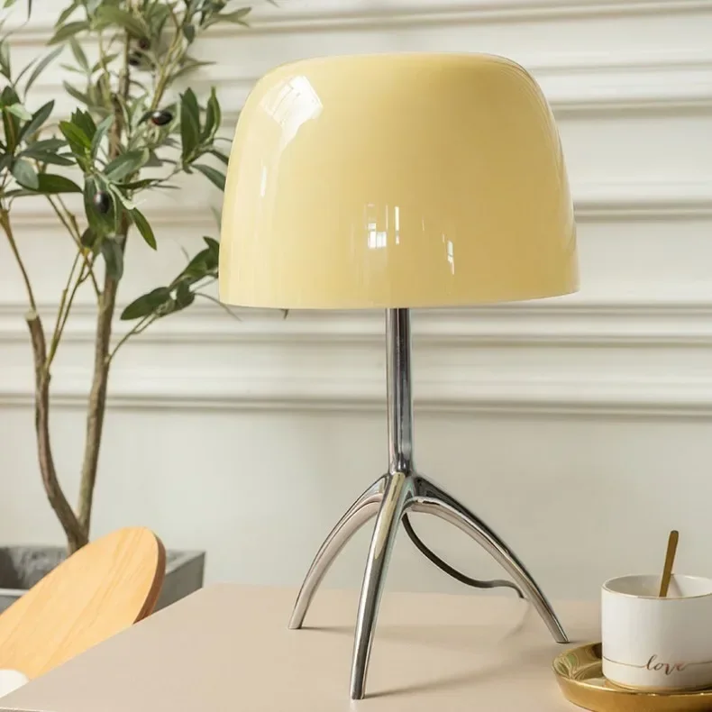 Nordic Modern Colorful Glass Lampshade Three Legged LED Desk Lamp Suitable for Study Bedroom Living Room