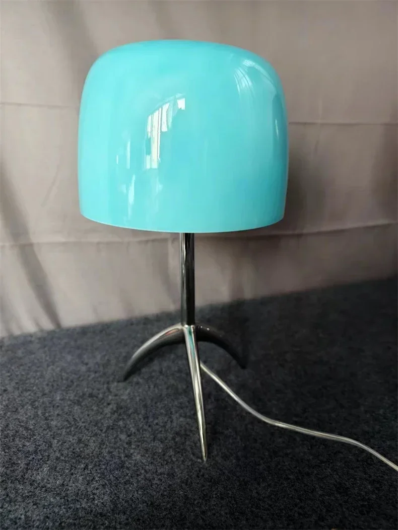 Nordic Modern Colorful Glass Lampshade Three Legged LED Desk Lamp Suitable for Study Bedroom Living Room