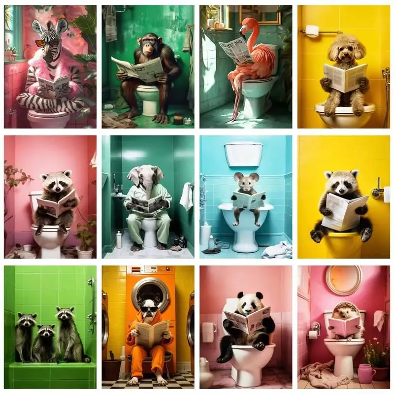 CHENISTORY Paint By Number Animal toilet Landscape Kits Handpainted Picture By Number Drawing On Canvas Home Decoration