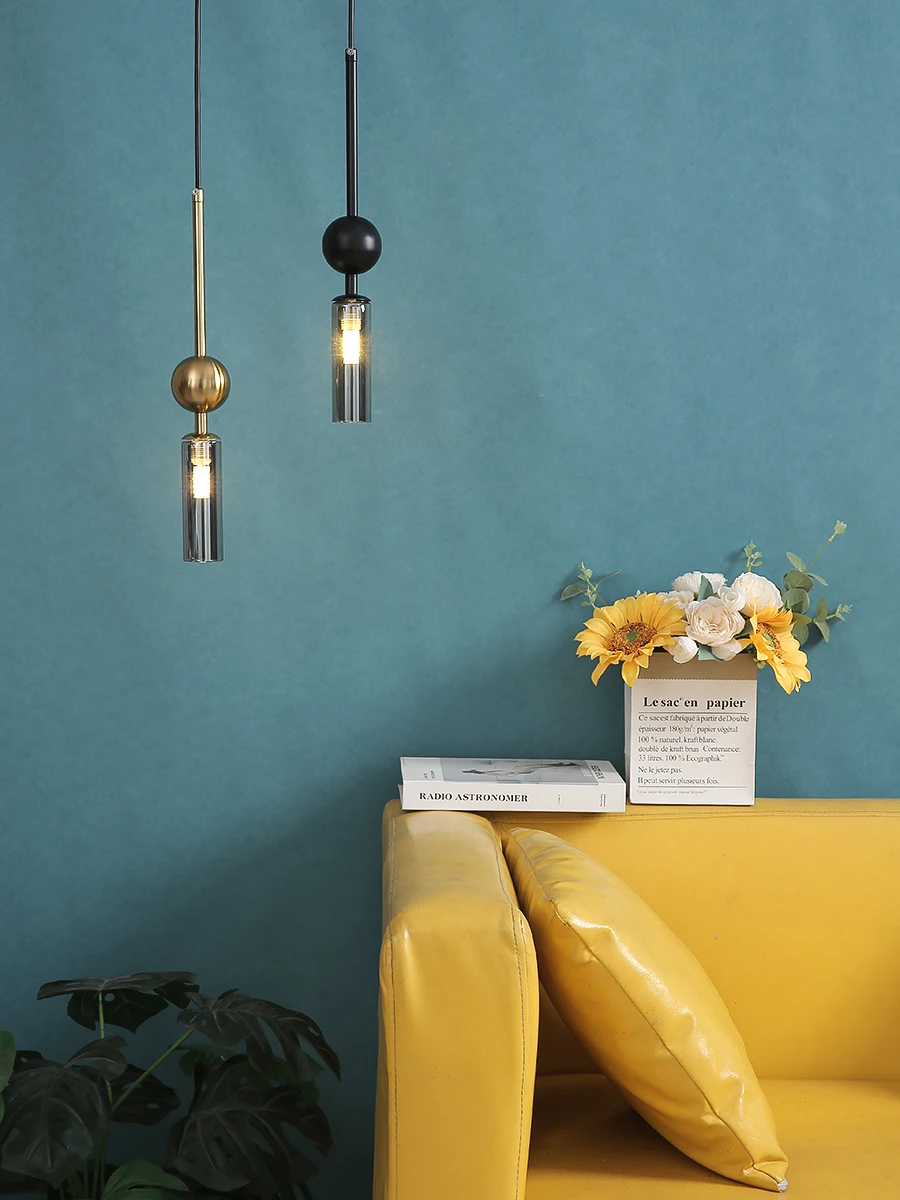 Nordic Light Luxury Pendant Lights Gold Black Iron Art Chandeliers LED Restaurant Bedroom Bedside Glass Decoration Hanging Lamp
