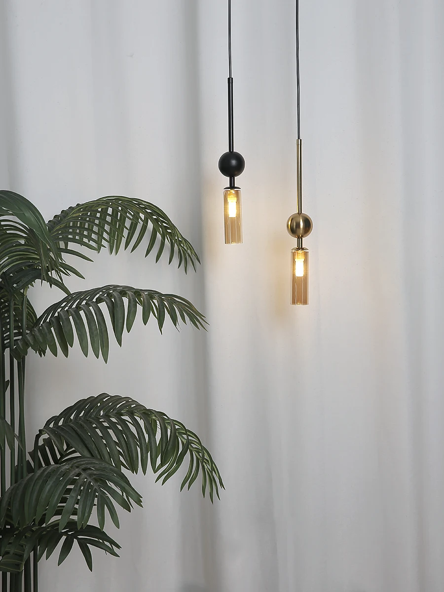 Nordic Light Luxury Pendant Lights Gold Black Iron Art Chandeliers LED Restaurant Bedroom Bedside Glass Decoration Hanging Lamp