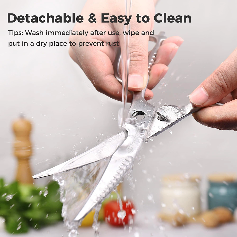 Sunnecko Professional Stainless Steel Kitchen Scissors Dishwasher Safe Heavy Duty Curved Blades Kitchen Shears Cutting Tools