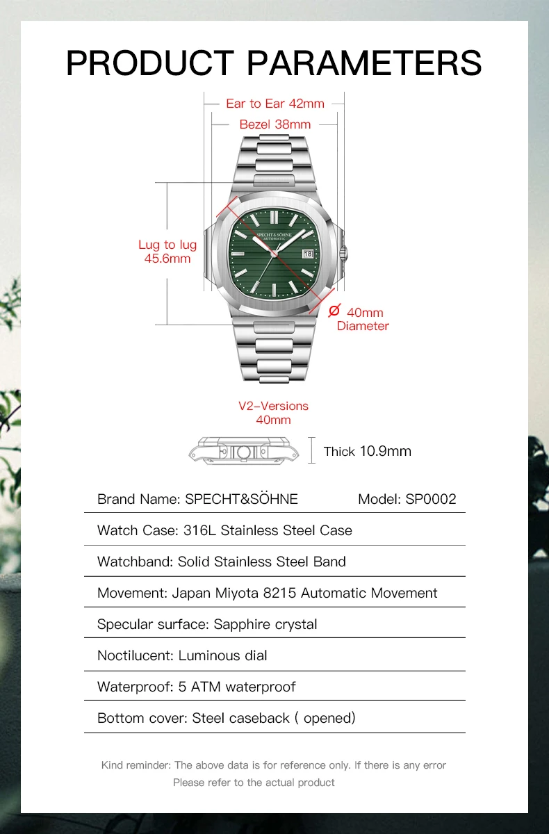 Specht&Sohne 2026 New Classic Men's Watches Luxury Automatic Watch For Men Stainless Steel Sapphire 8215 Mechanical WristWatch