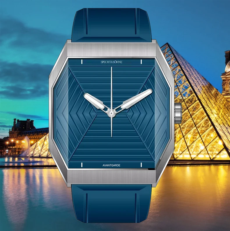 Luxury Brand Specht & Söhne New Classic Men's Wrist Watch Stainless Steel Blue Rubber Strap Waterproof Luminous Sport Watches