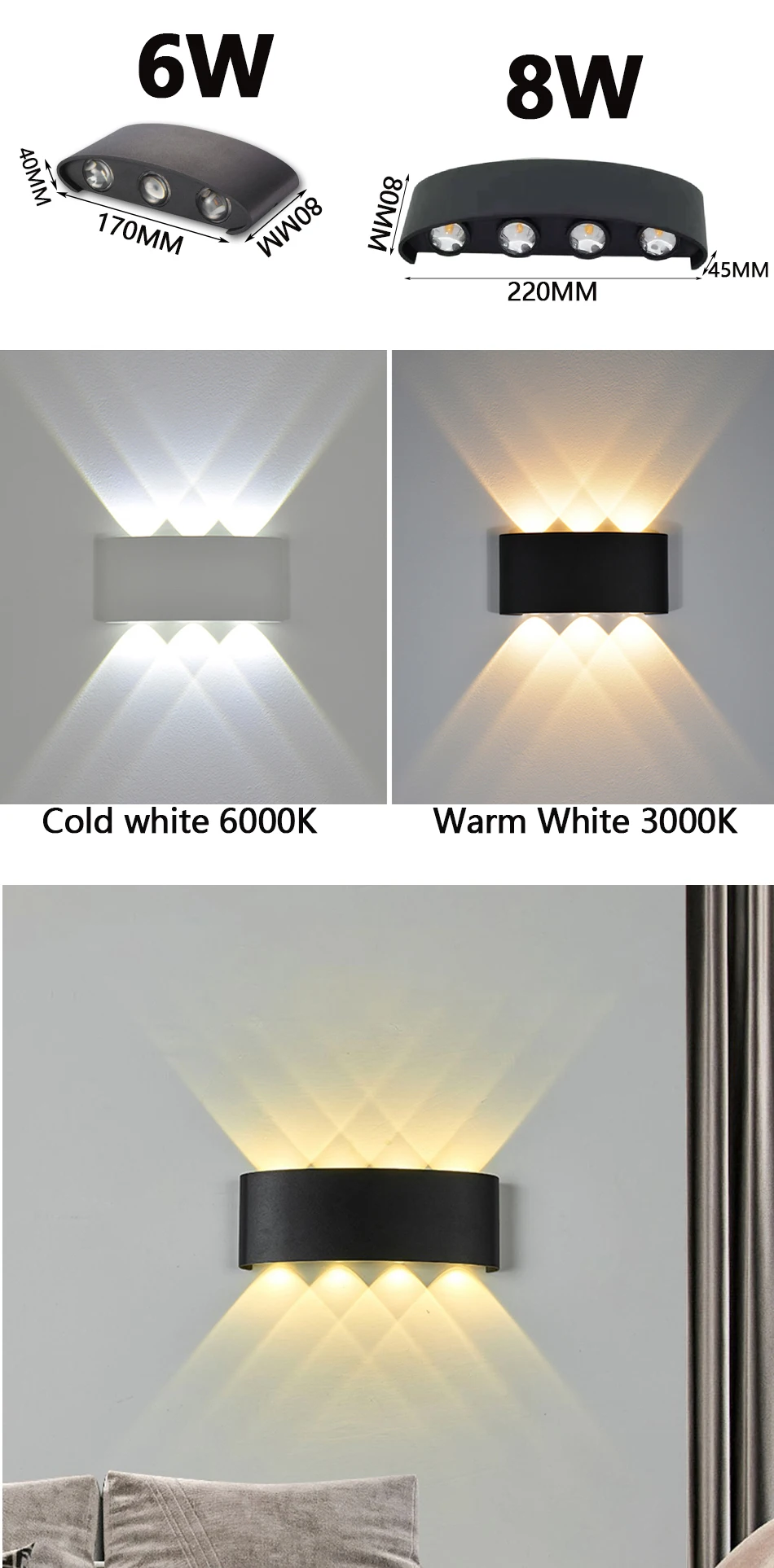 Nordic LED Waterproof IP65 Outdoor Wall Lamp 6W 8W Aluminum PIR Motion Sensor Wall Light Garden Porch Sconce AC110V220V