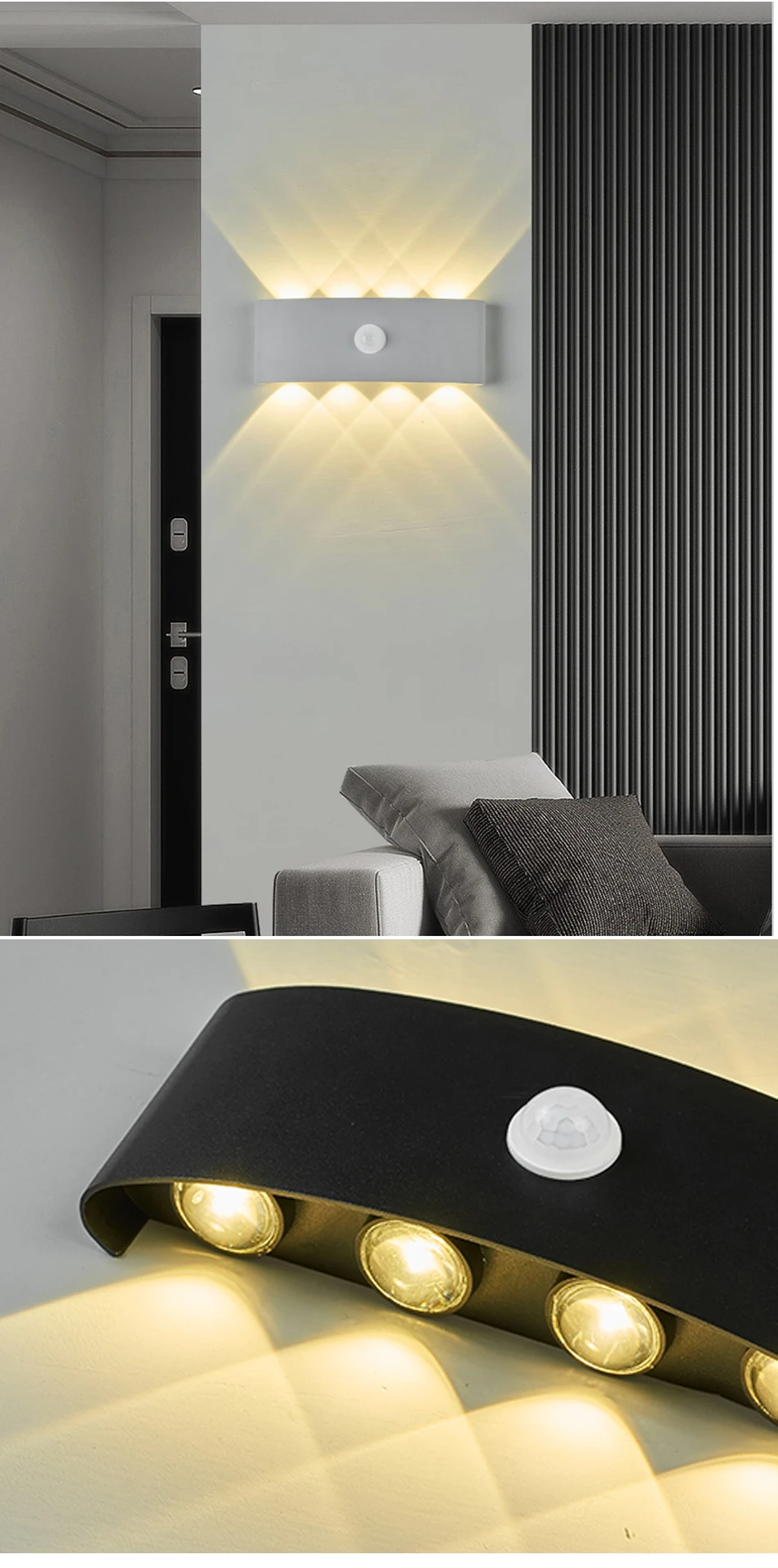 Nordic LED Waterproof IP65 Outdoor Wall Lamp 6W 8W Aluminum PIR Motion Sensor Wall Light Garden Porch Sconce AC110V220V
