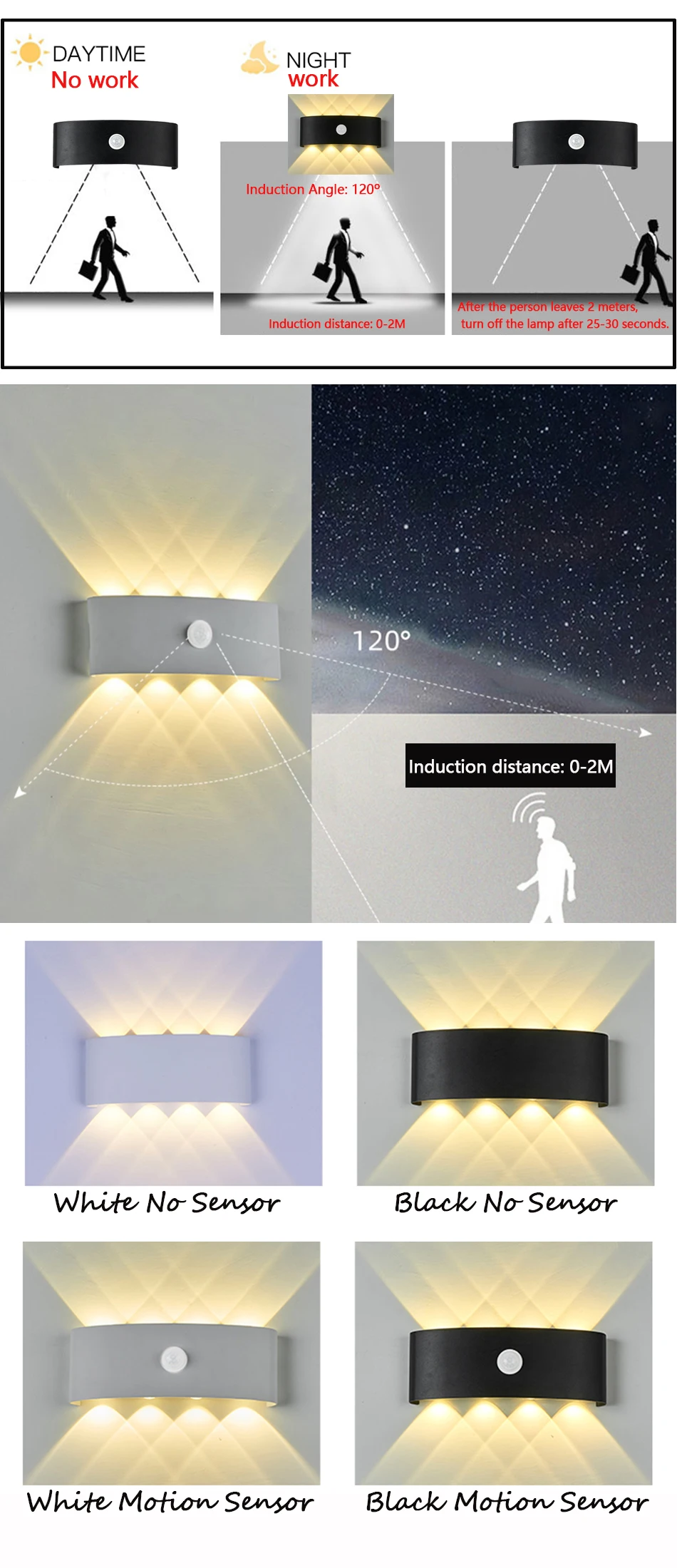 Nordic LED Waterproof IP65 Outdoor Wall Lamp 6W 8W Aluminum PIR Motion Sensor Wall Light Garden Porch Sconce AC110V220V