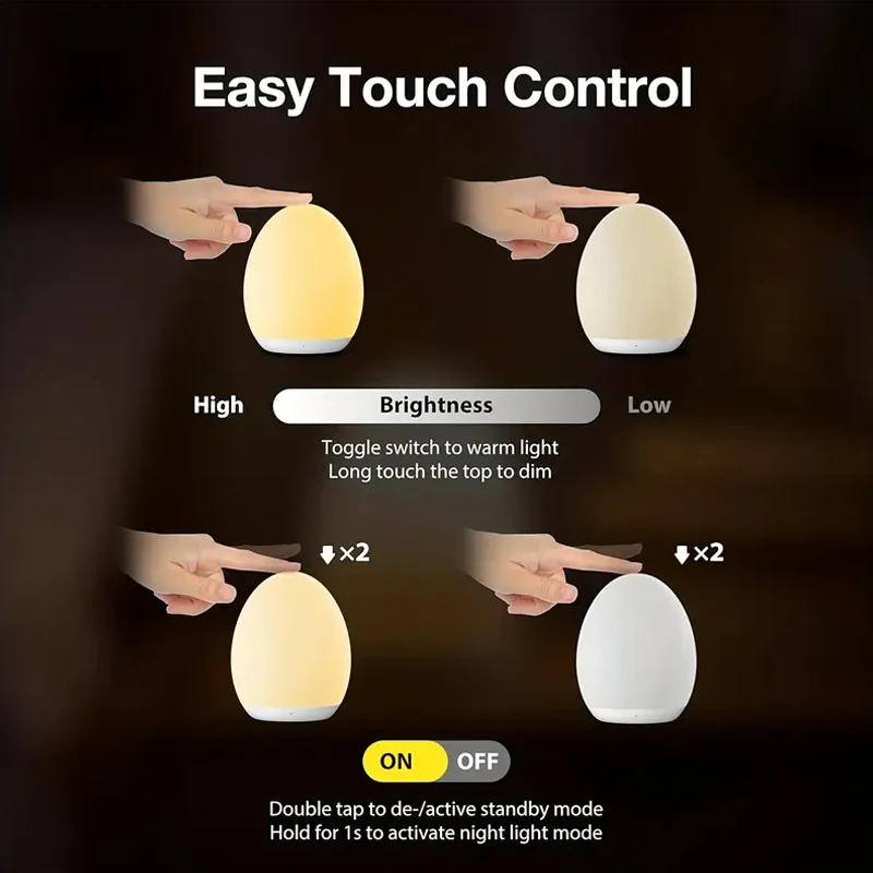 New Egg Shape Night Ambient Light RGB Control Touch Dimmable Lamp USB Rechargeable Portable Table for Bedside Lamps Night Lamp