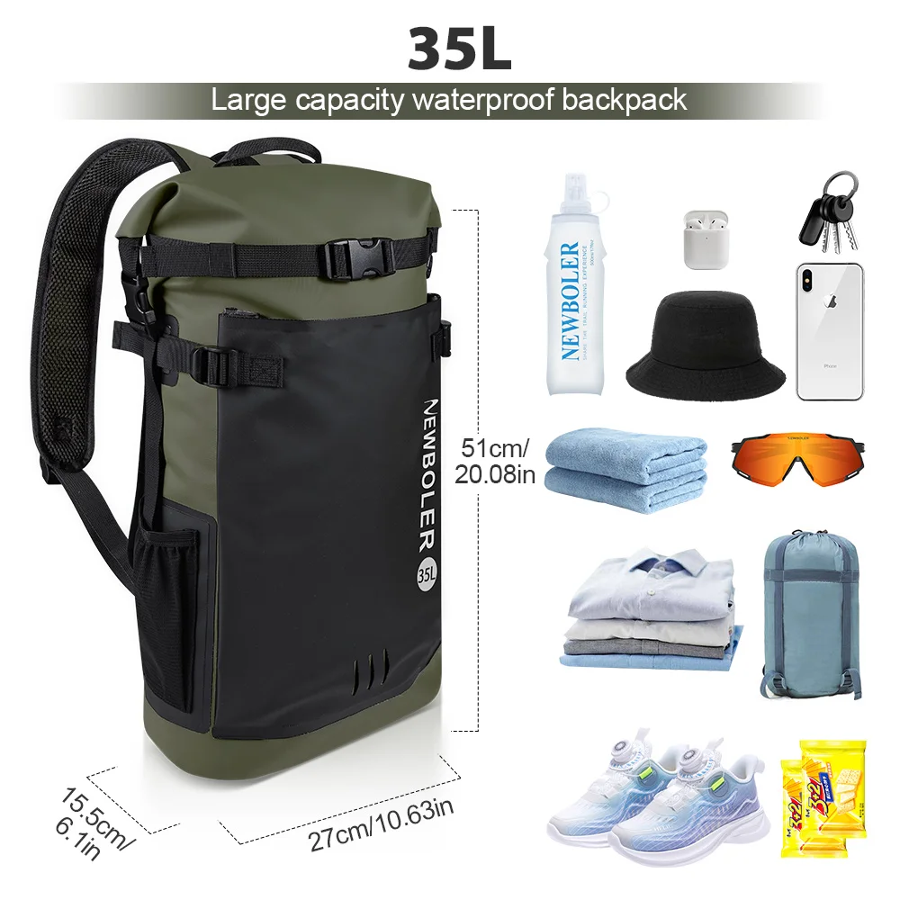Swimming PVC Pack Dry Bag Backpack for Women Men 35L Waterproof Shoulder Kayak Trekking Drifting Rafting Surfing Boating Bag