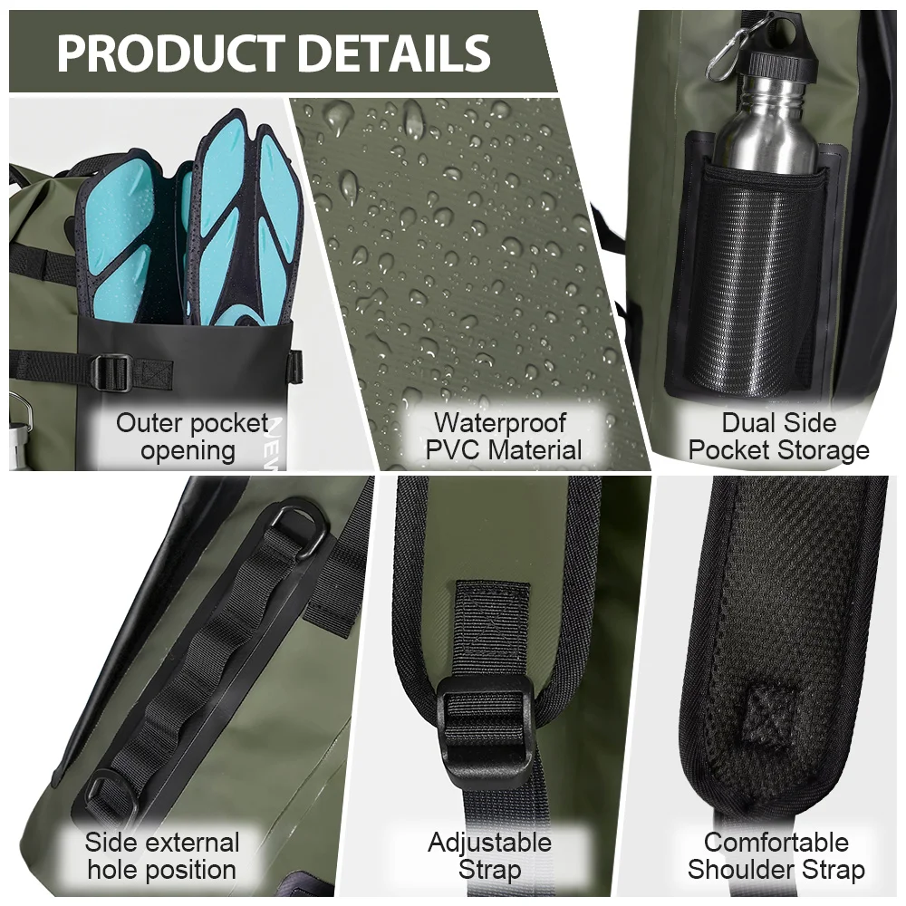 Swimming PVC Pack Dry Bag Backpack for Women Men 35L Waterproof Shoulder Kayak Trekking Drifting Rafting Surfing Boating Bag