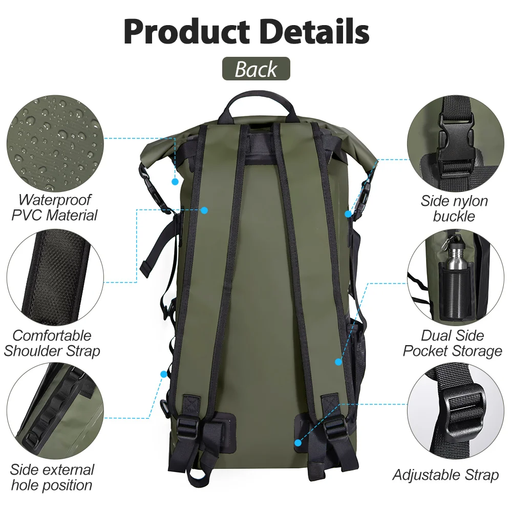 Swimming PVC Pack Dry Bag Backpack for Women Men 35L Waterproof Shoulder Kayak Trekking Drifting Rafting Surfing Boating Bag