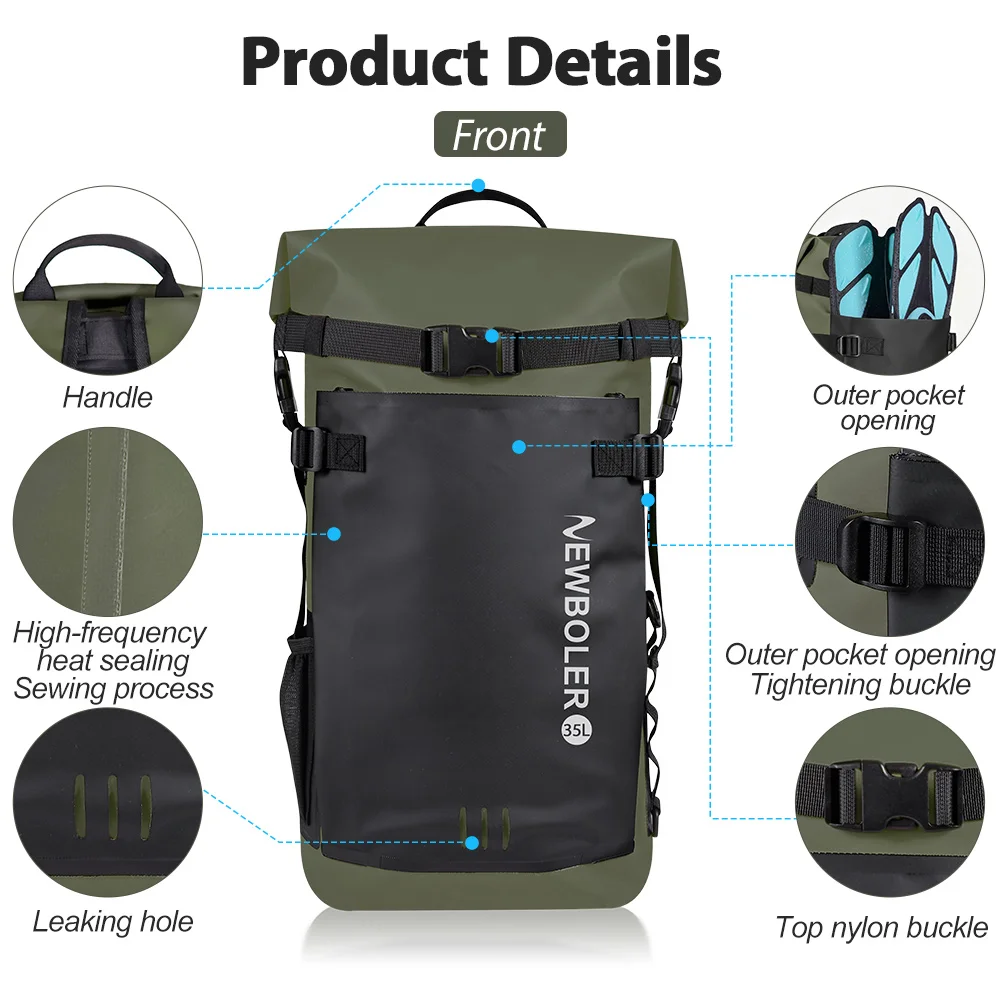 Swimming PVC Pack Dry Bag Backpack for Women Men 35L Waterproof Shoulder Kayak Trekking Drifting Rafting Surfing Boating Bag