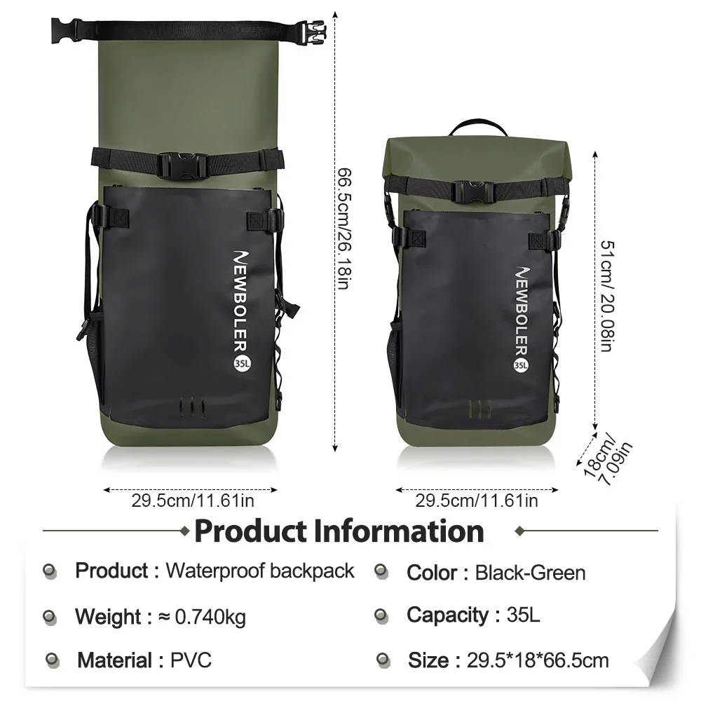 Swimming PVC Pack Dry Bag Backpack for Women Men 35L Waterproof Shoulder Kayak Trekking Drifting Rafting Surfing Boating Bag