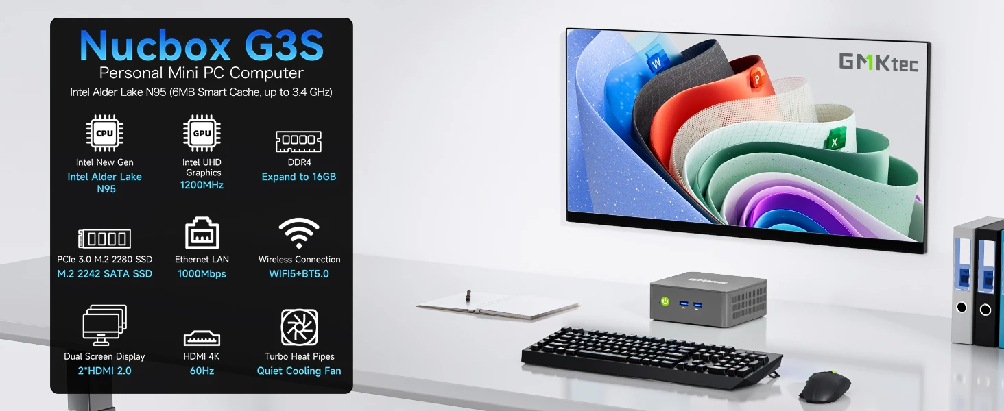 GMKtec G3S Mini PC Intel Alder Lake N95 Windows 11 Pro Mini PC 8GB DDR4 128/256GB PCIe M.2 SSD WiFi 5 BT5.0 Desktop Computer